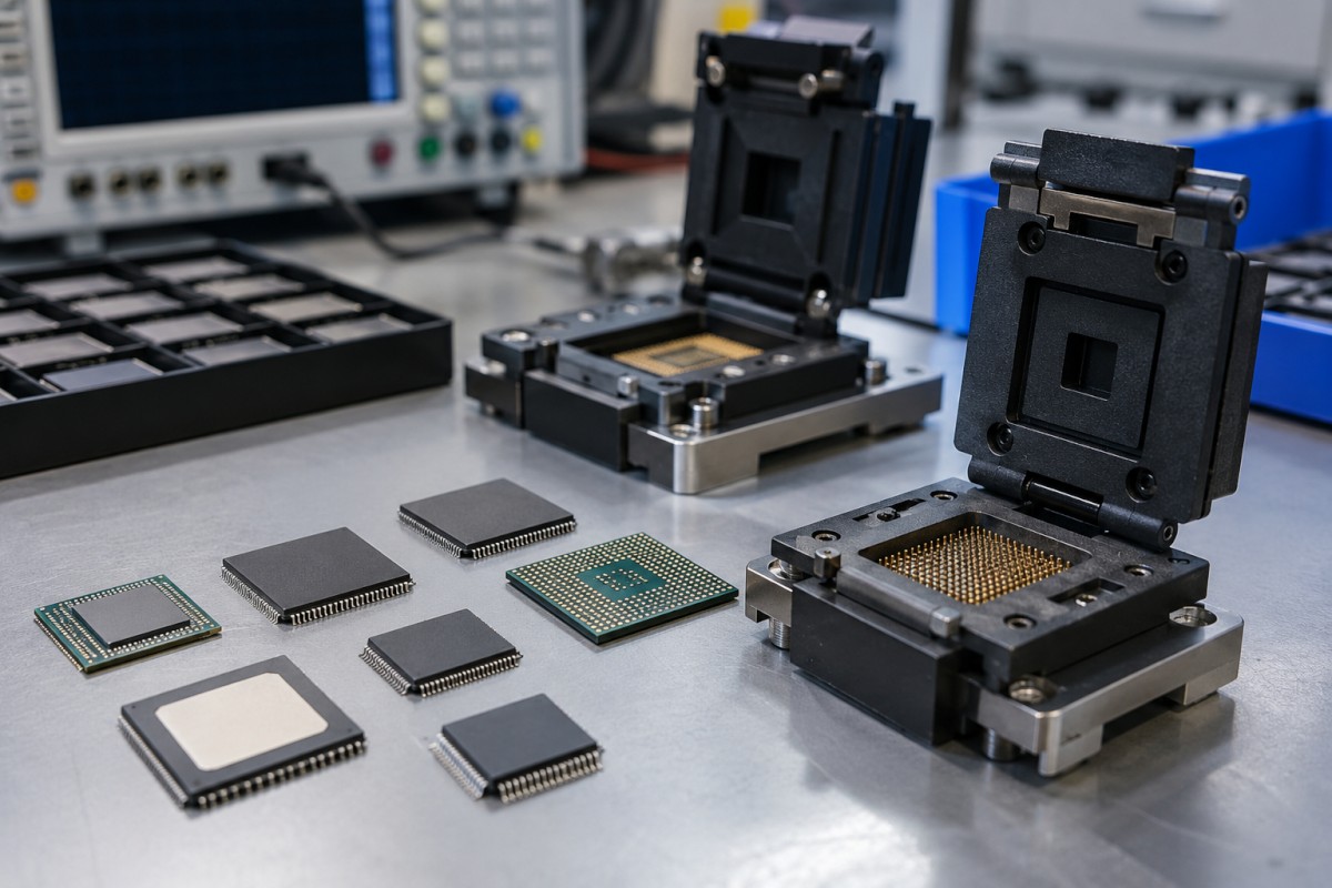 Semiconductor packages beside automated testing sockets