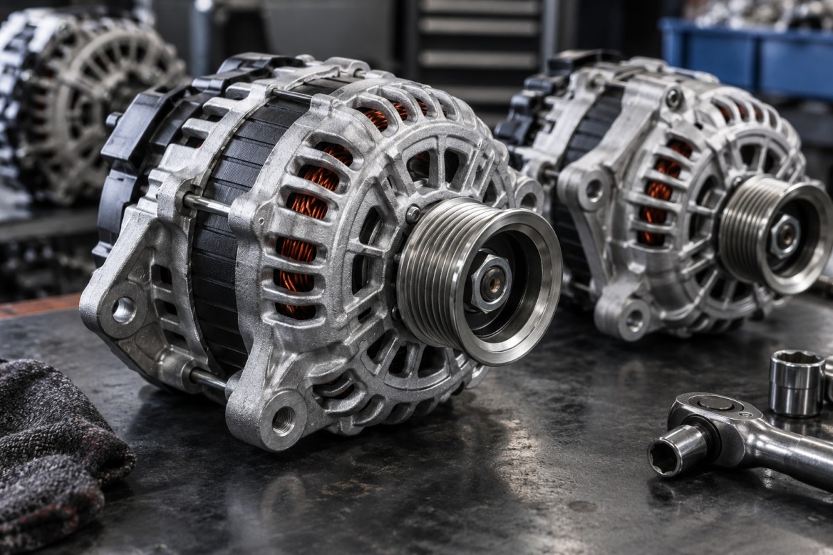 Automotive alternators prepared for vehicle assembly