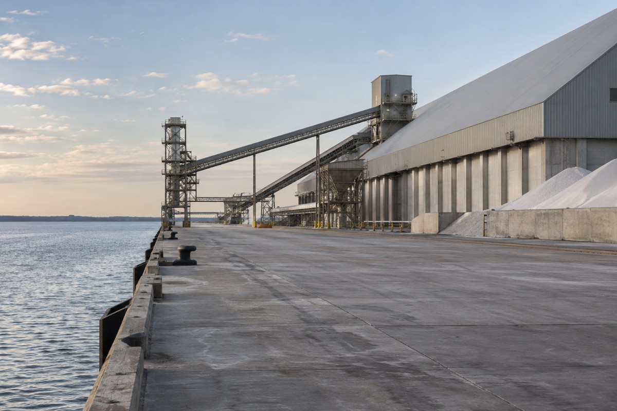 Cargo berth beside a fertilizer terminal warehouse