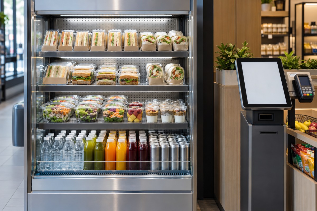 Refrigerated self-service retail equipment and payment terminal
