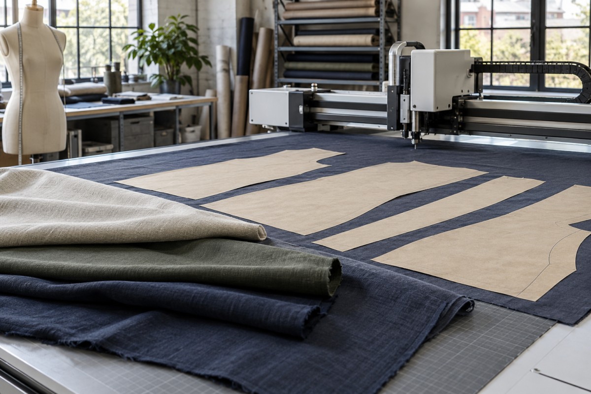 Garment fabric layers on a cutting table