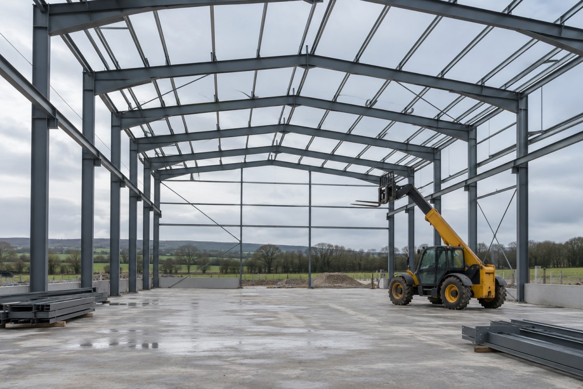 Steel frame construction for an industrial workshop