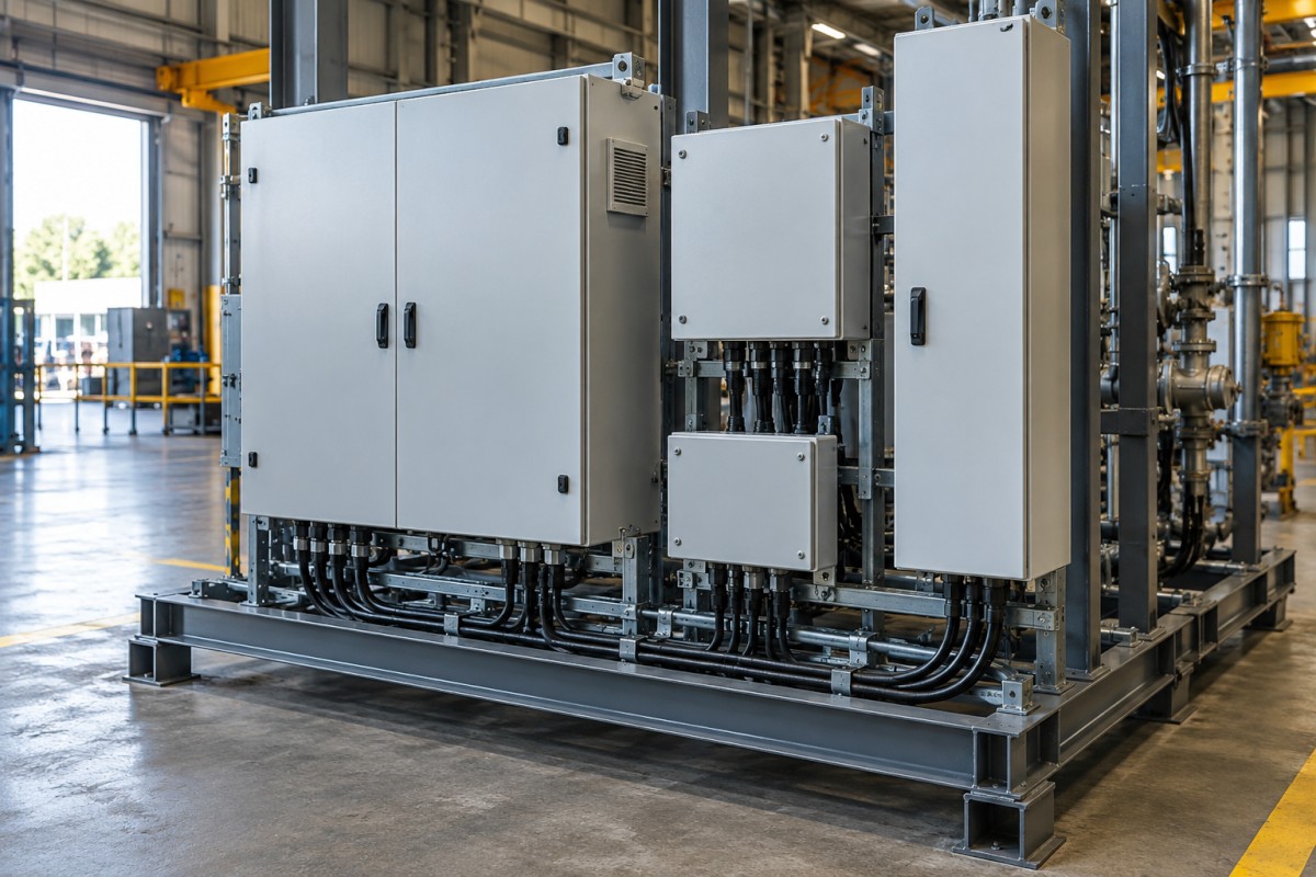 Modular electrical equipment assembled on industrial skids