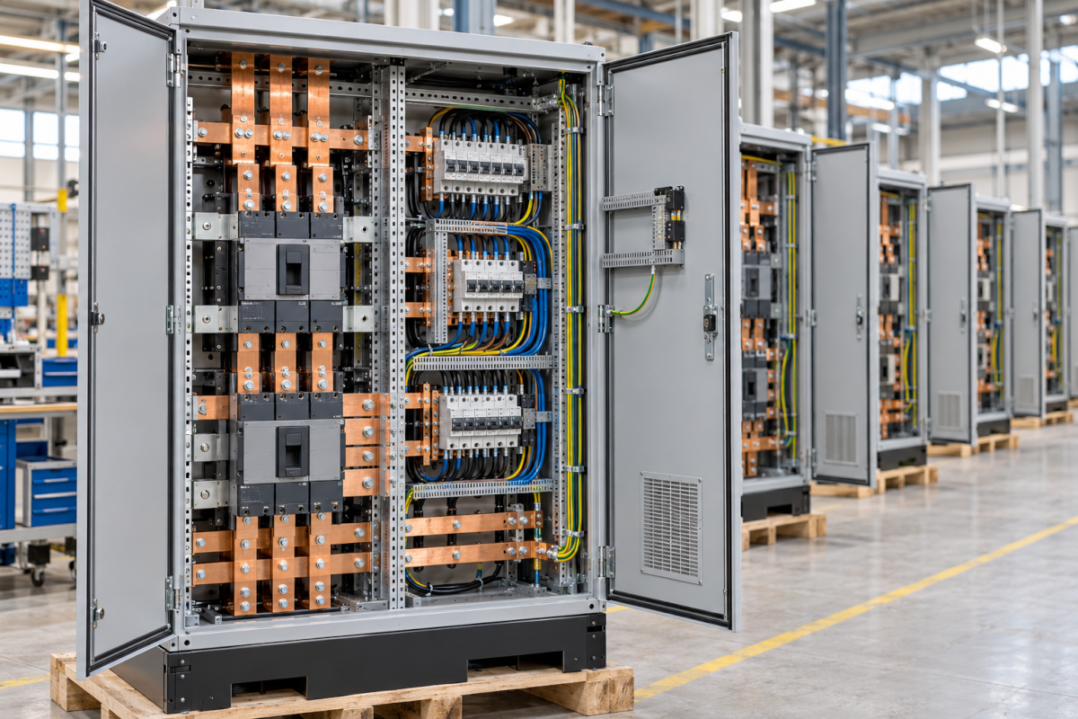 Power distribution cabinets in an assembly workshop