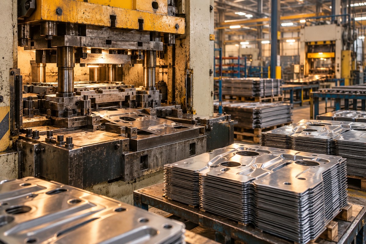 Metal stamping equipment on a manufacturing floor