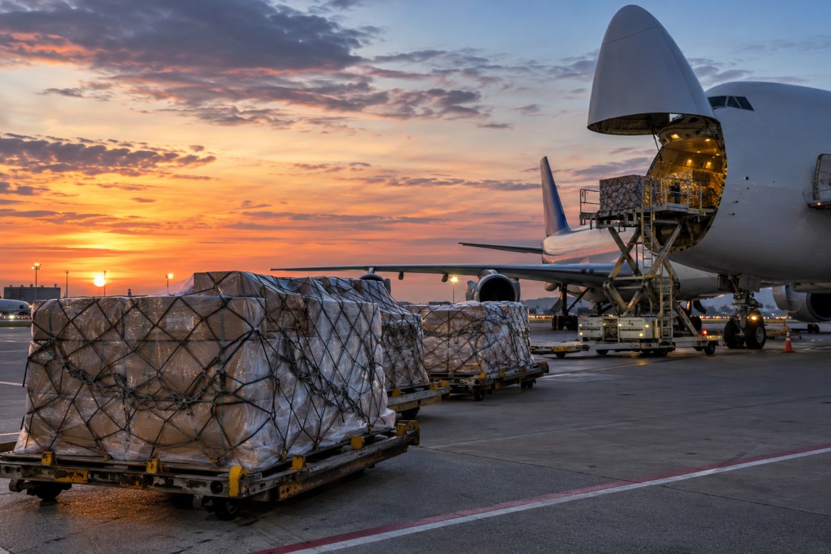 Air cargo pallets prepared for international trade