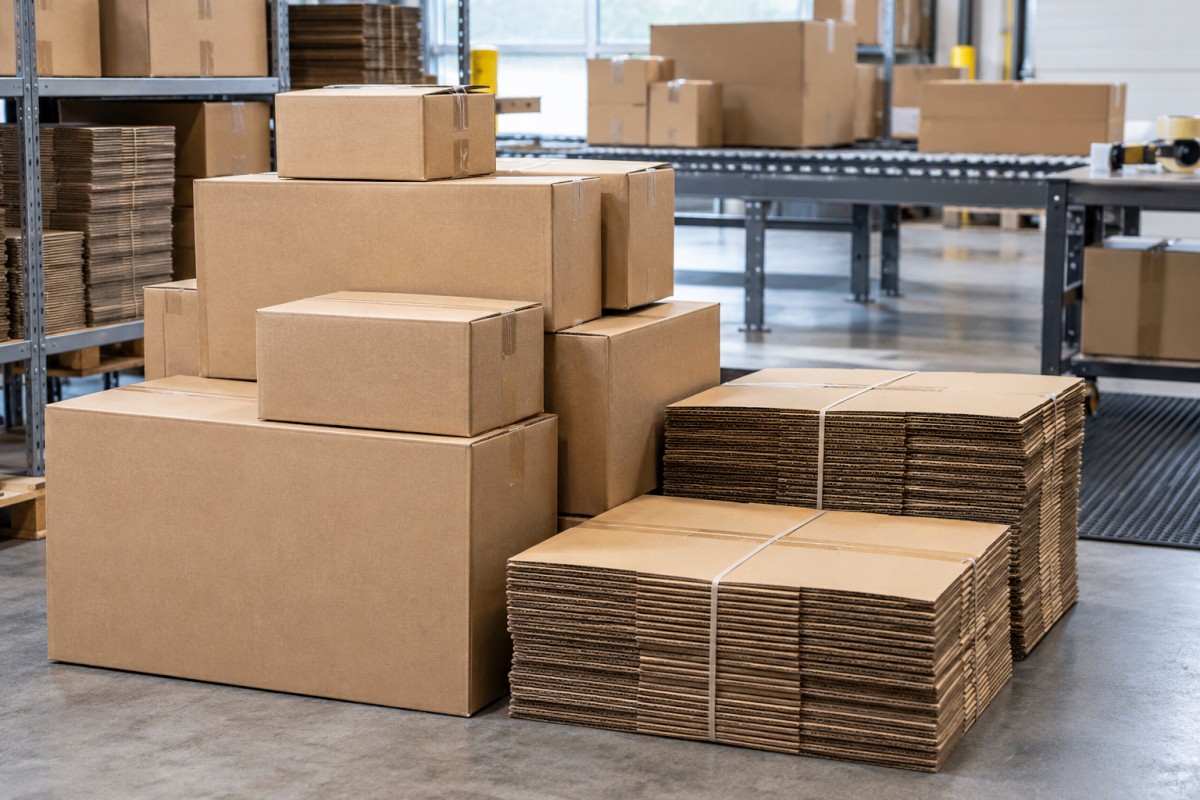 Corrugated parcel boxes prepared for postal supply