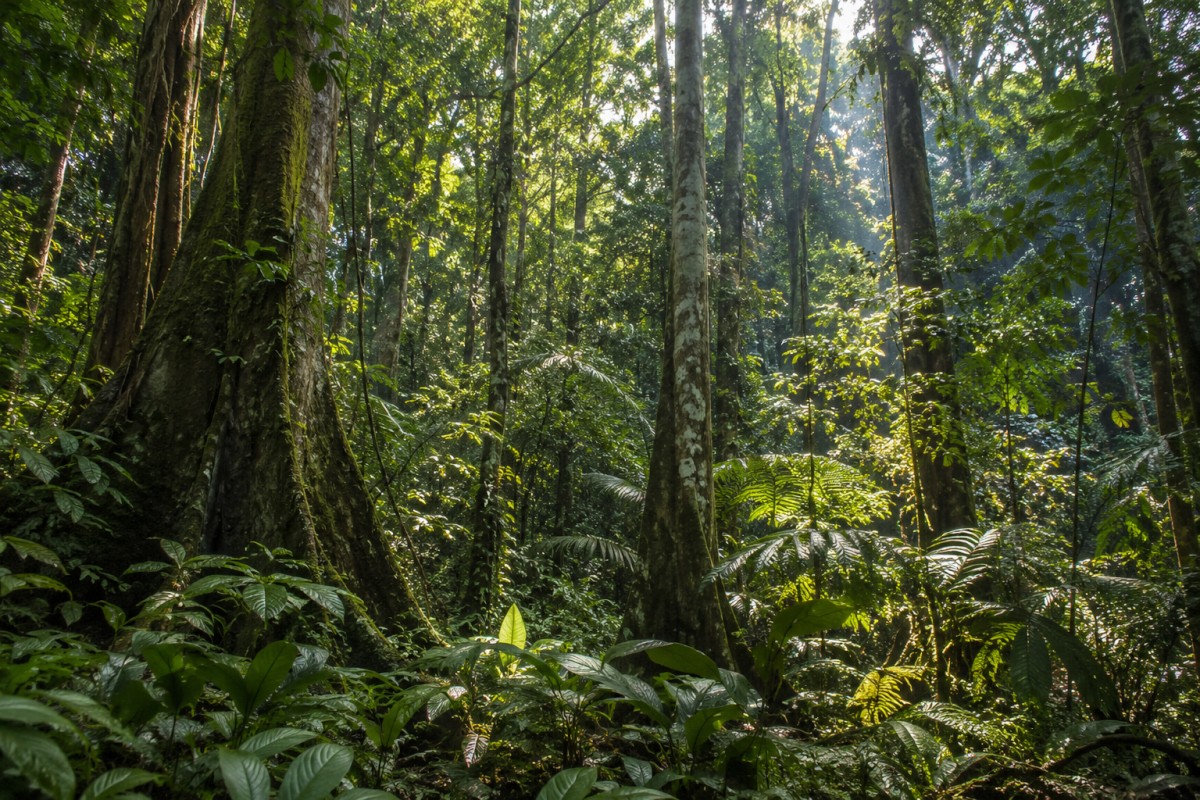 Tropical forest canopy and native understory habitat