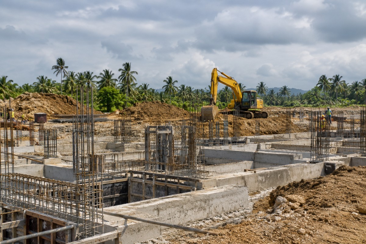 Foundation construction for an electronics factory expansion