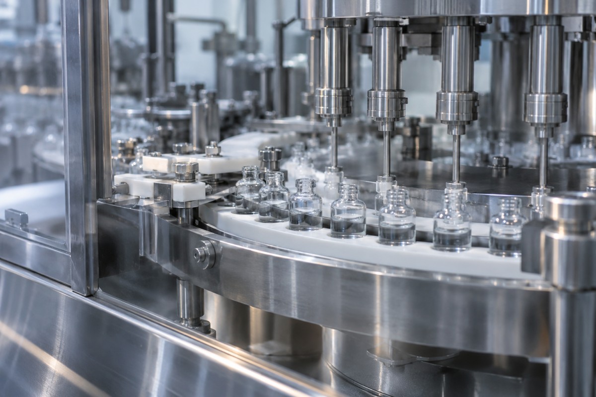 Aseptic vial filling equipment in a manufacturing room