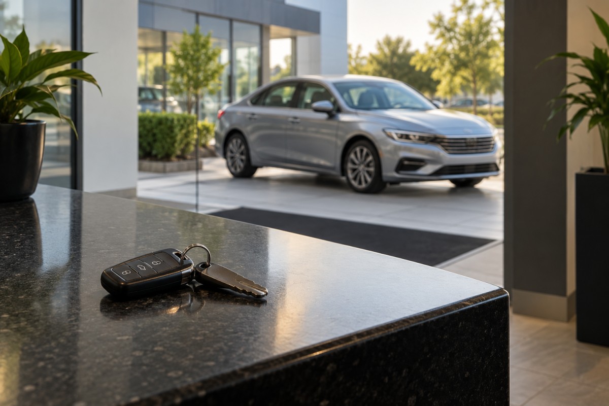 Car keys beside a vehicle handover counter
