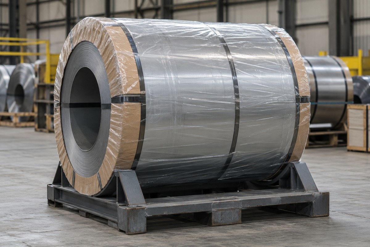 Protective packaging around rolled sheet steel
