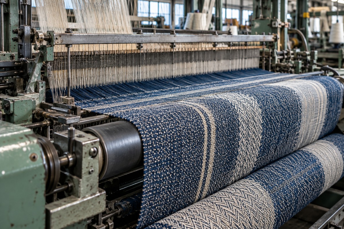 Fabric production on an industrial textile loom