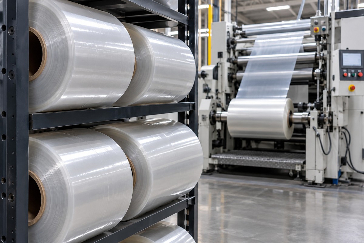 Flexible packaging film rolls prepared for production