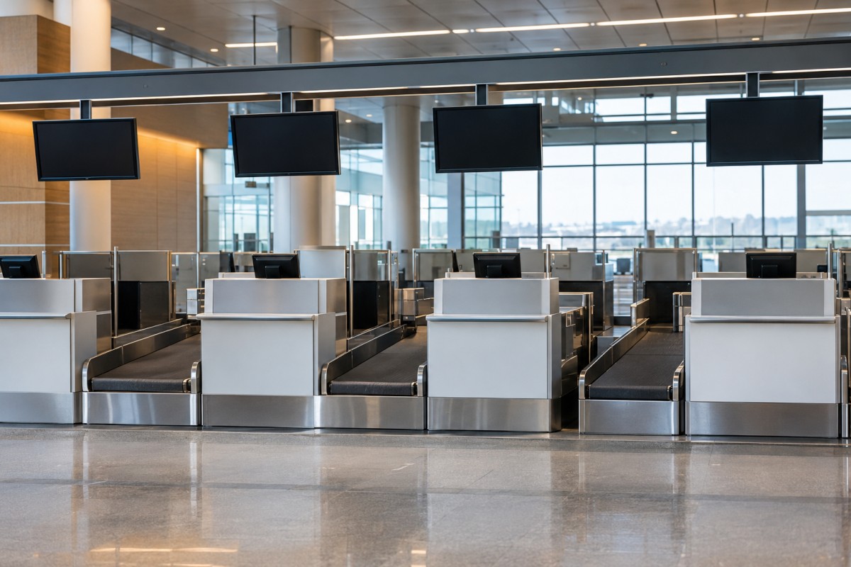 Airport check-in counters and passenger service equipment