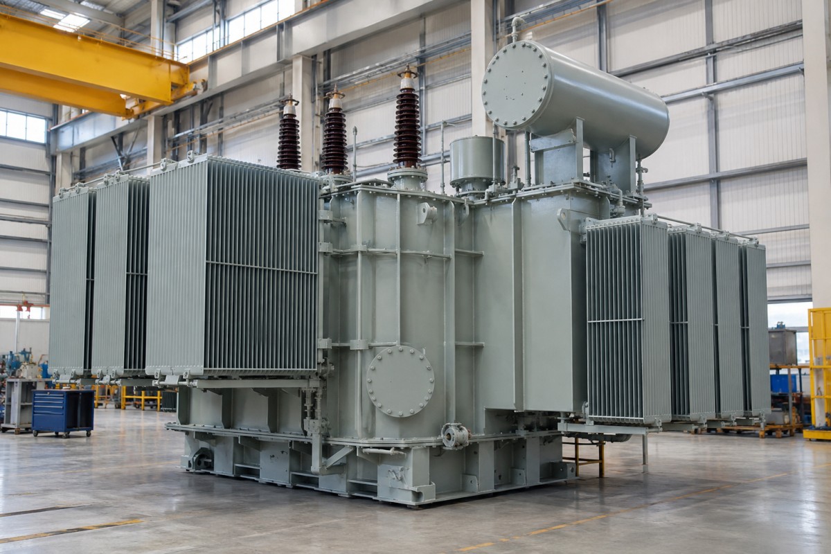 Power transformer equipment in an industrial workshop