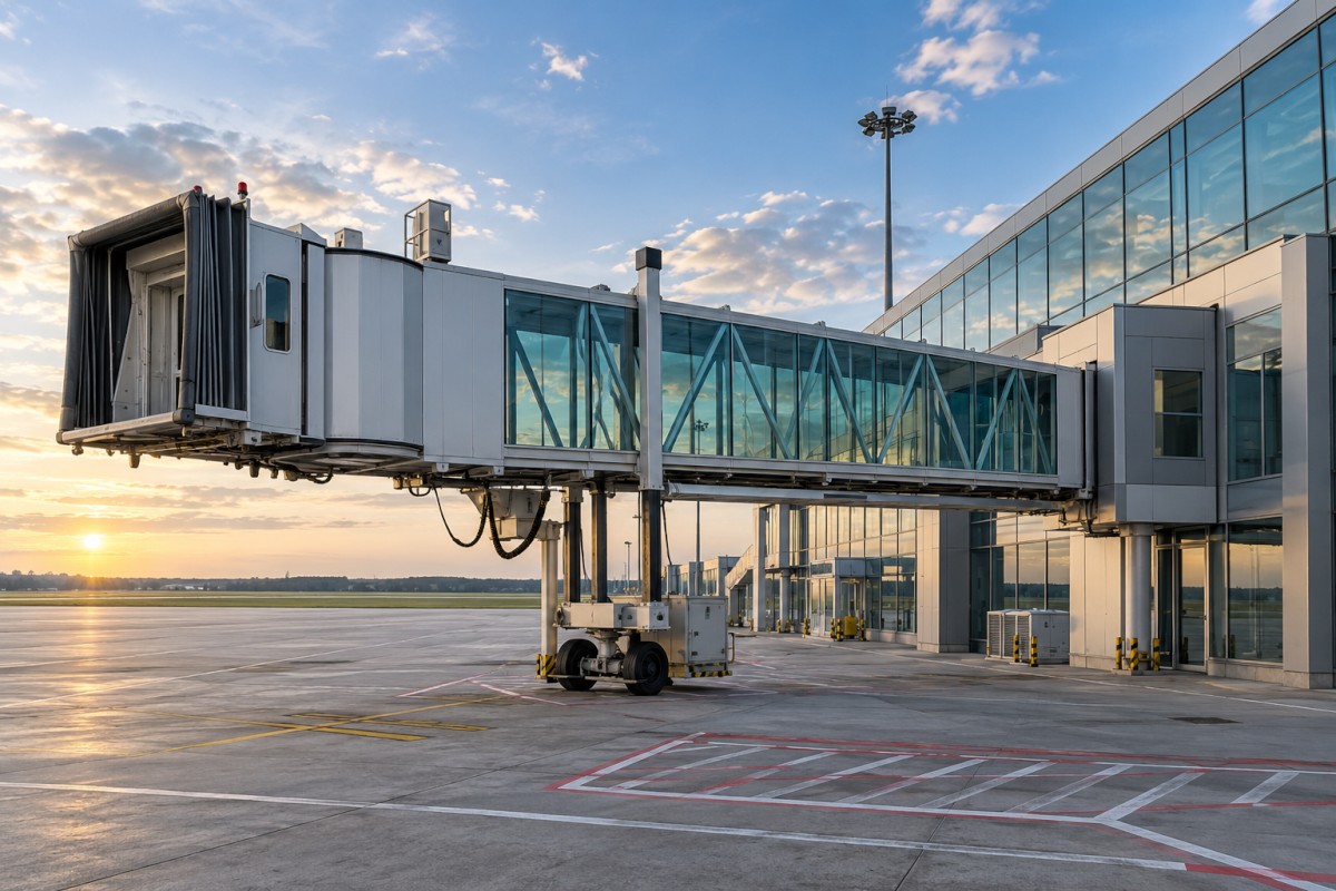 Passenger airbridge beside an airport terminal