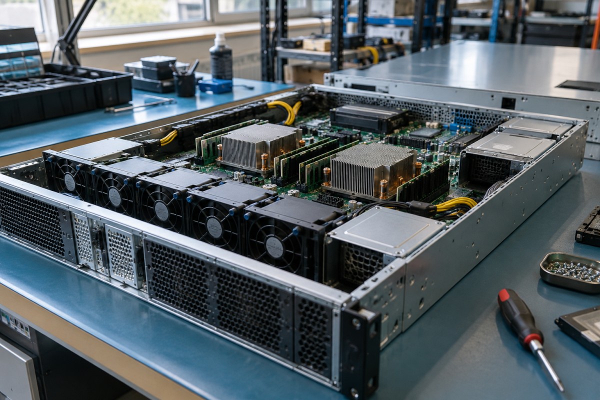 Server equipment prepared for manufacturing inspection
