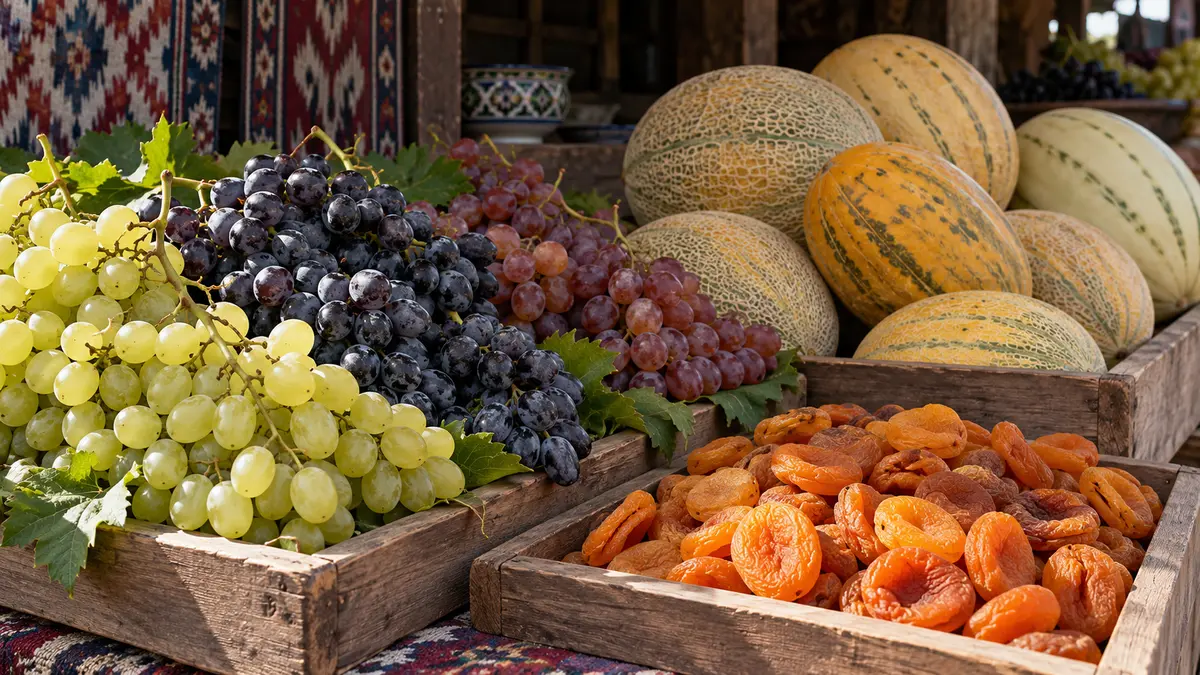 Uzbek fruit and festival food displays